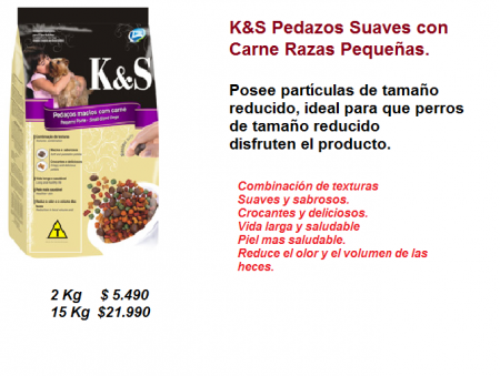K&S ADULTO PEDAZOS SUAVES CON CARNE RAZA PEQUEÑA
